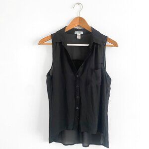 Black Semi-Sheer button-down blouse- perfect for the office in the summer